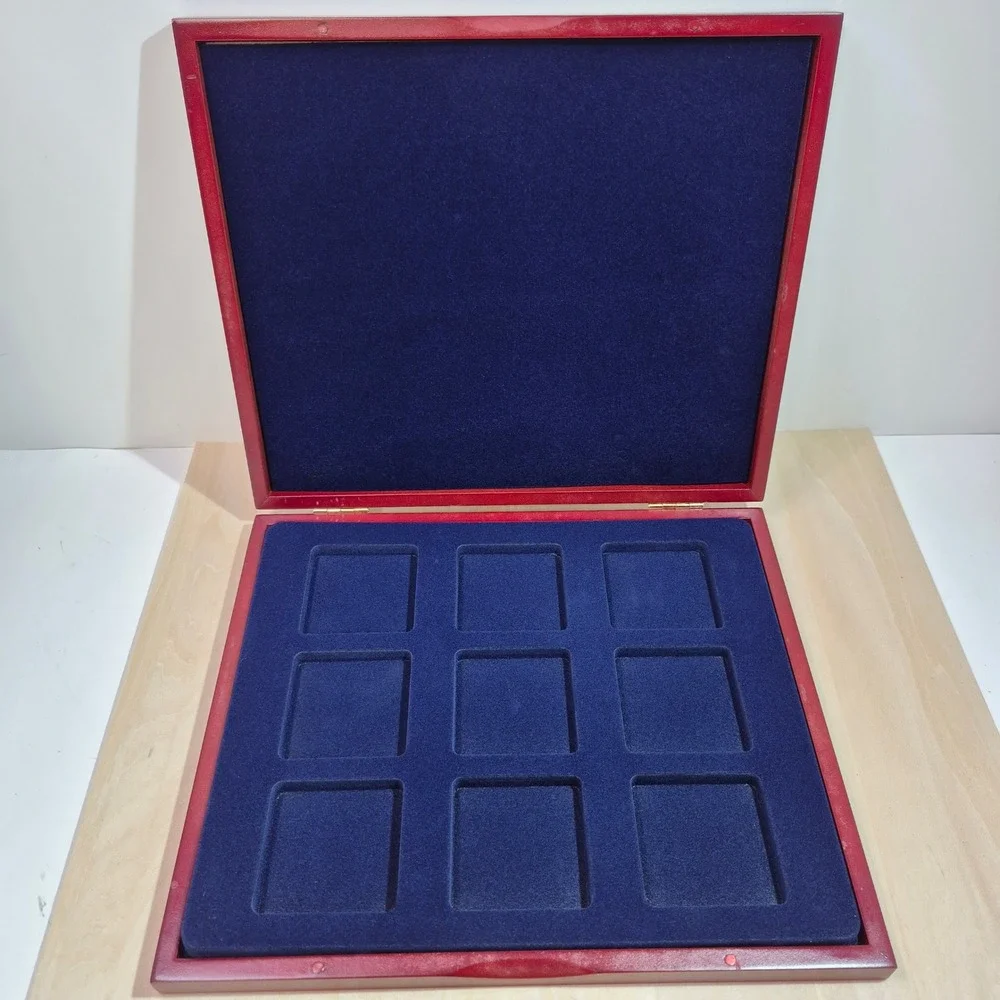 Wooden Display Box Red‎ Wood Grain Compartments Velvet Lined Collectible Storage